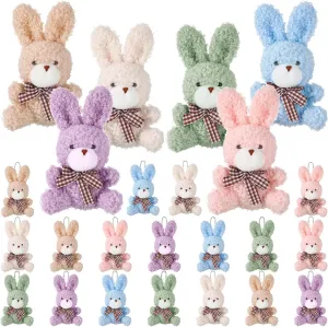 Sanwuta 24 Pcs Bunnies Plush Animal Keychain Mini Rabbit Stuffed, Bunny Plush Bunny Stuffed Animal for Easter Eggs Filler Baskets Filler Easter Party Supplies Decorations