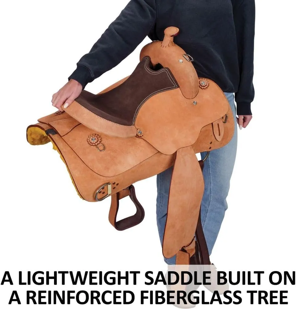 Schneiders Work and Trail II Western Saddle | Lightweight Fiberglass Tree | Roughout Design | Padded Seat | Heavy-Duty Hardware