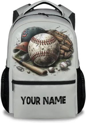 School Backpack for Boys - Custom Baseball Bookbag - Lightweight Durable Large Capacity - 17 Inch White Kid Backpack for School, Travel and Camp