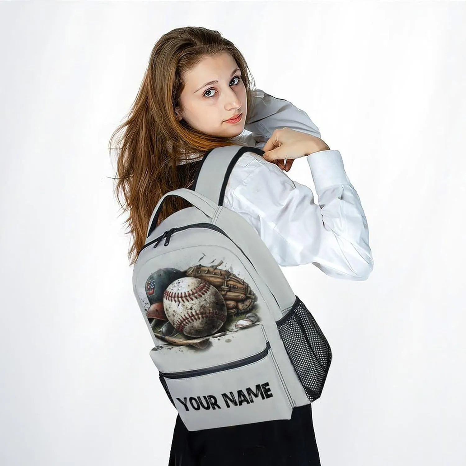 School Backpack for Boys - Custom Baseball Bookbag - Lightweight Durable Large Capacity - 17 Inch White Kid Backpack for School, Travel and Camp
