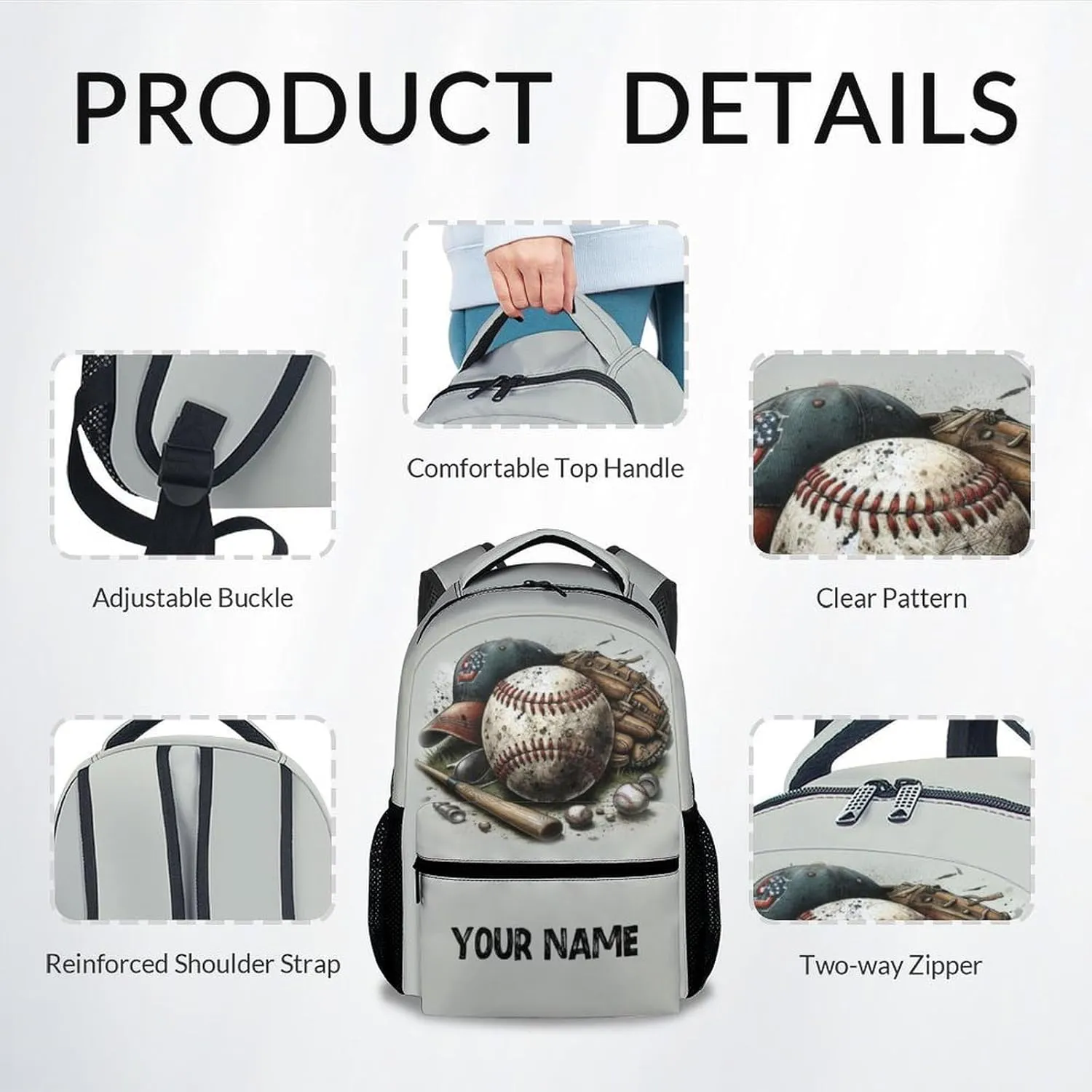 School Backpack for Boys - Custom Baseball Bookbag - Lightweight Durable Large Capacity - 17 Inch White Kid Backpack for School, Travel and Camp
