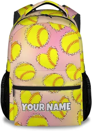 School Backpack for Girls - Custom Softball Bookbag - Lightweight Durable Large Capacity - 17 Inch Yellow Kid Backpack for School, Travel and Camp