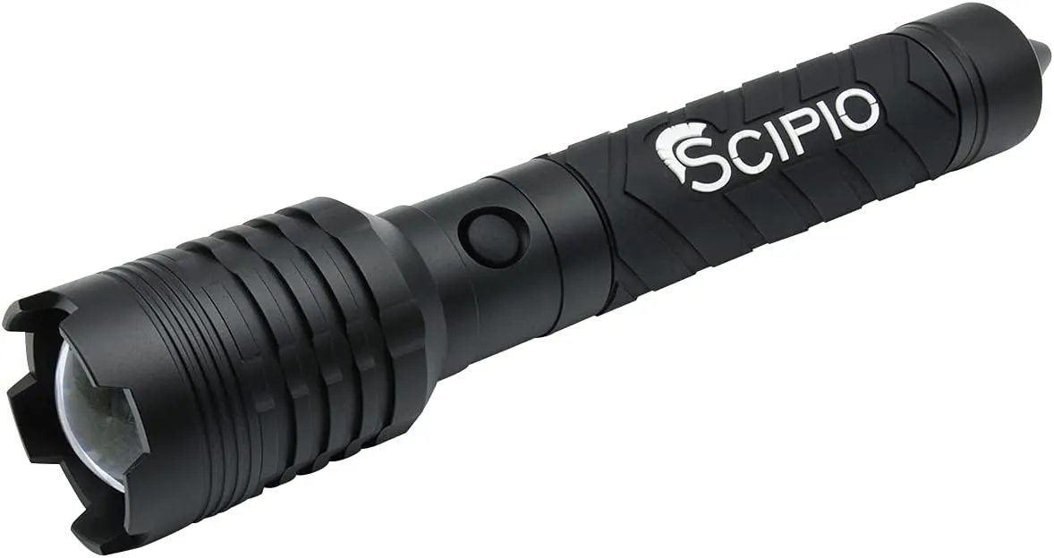 Scipio Tactical Rechargeable LED Flashlight - 4000 Lumens with Glass Breaker and Bright Light