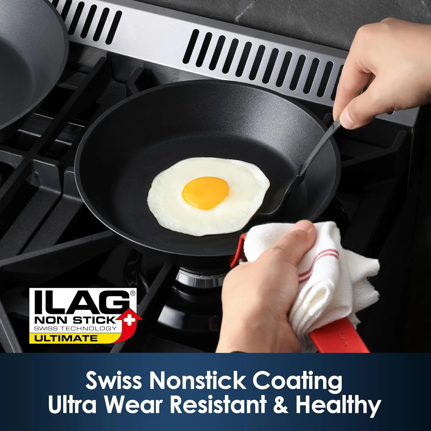 SENSARTE Nonstick Frying Pan Set 2-Piece, Oven Safe Skillets with Swiss Coating, Induction Compatible Chef Pan Set, Dishwasher Safe Cooking Pans, Anodized Frying Pans, PFOA Free, 8 and 10 Inch