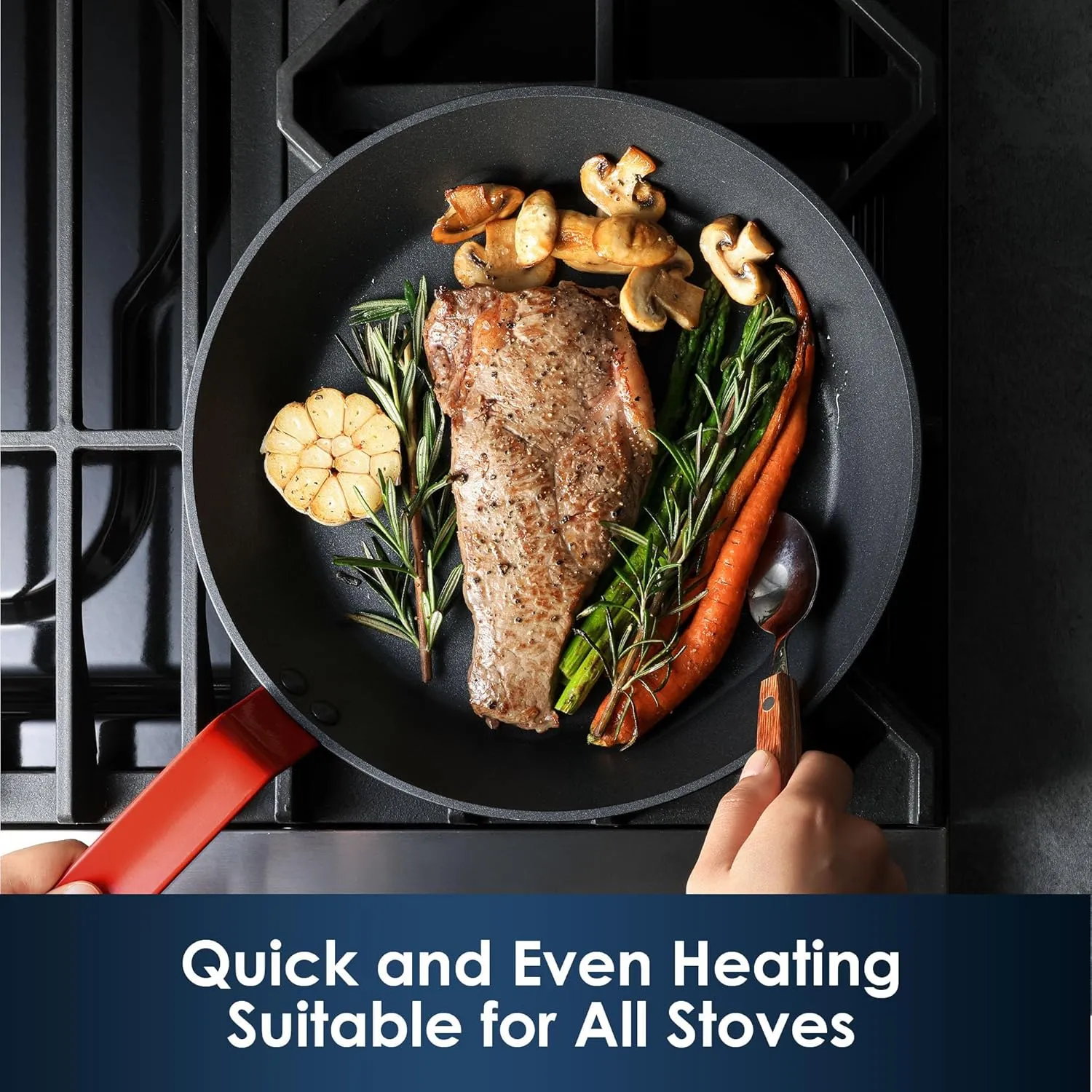 SENSARTE Nonstick Frying Pan Set 2-Piece, Oven Safe Skillets with Swiss Coating, Induction Compatible Chef Pan Set, Dishwasher Safe Cooking Pans, Anodized Frying Pans, PFOA Free, 8 and 10 Inch