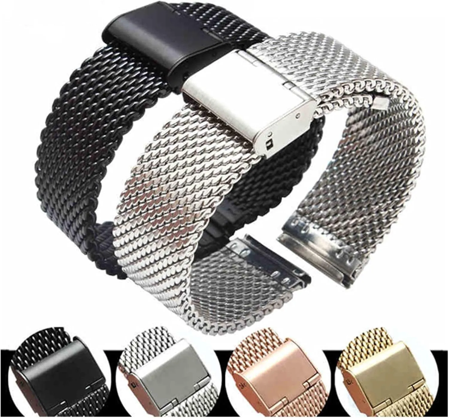 SERDAS Steel Stainless Steel Strap 18mm 20mm 22mm 24mm 1.0 Thick Wire Mesh Strap Adjustable Length Watch Accessories Watchbands