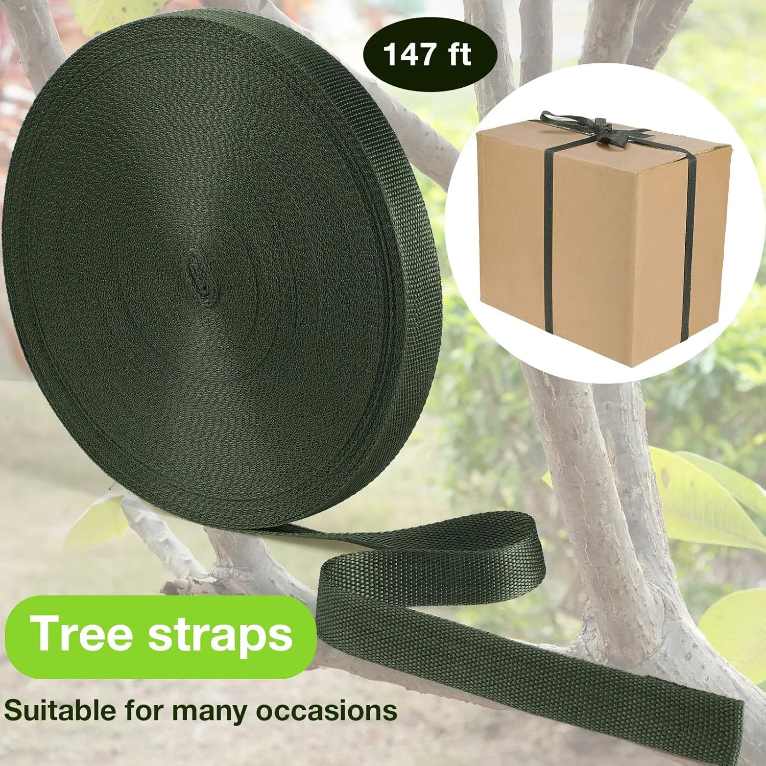 Shappy Tree Tie Strap Garden Webbing Strap Garden Plant Supports Tree Tie Staking for Outdoor Use, Plant Supports, Grafting, Straightening Supplies(Dark Green,295 Feet x 1 Inch)