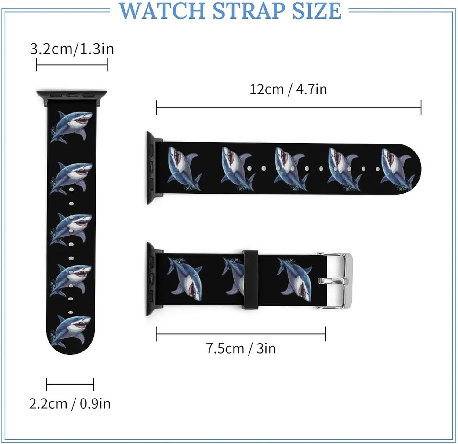 Shark Graphic Animal Art Adjustable Watch Band Compatible with IWatch Classic Soft Sports Watch Strap for Men Women