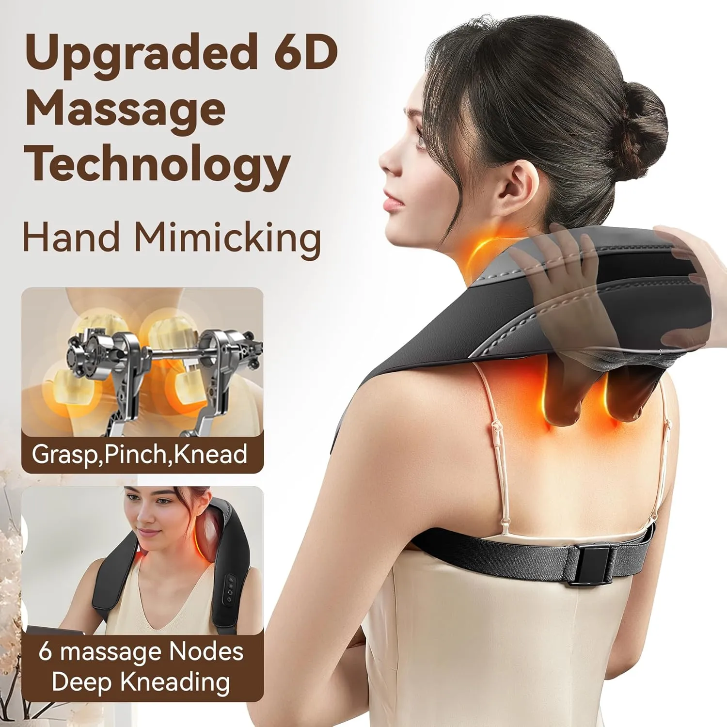 Shiatsu Neck and Shoulder Massager With Heat for Pain Relief, Deep Tissue Back Massager, Portable for Neck and Back, Gifts for Men and Women (Black With Leather Handbag)
