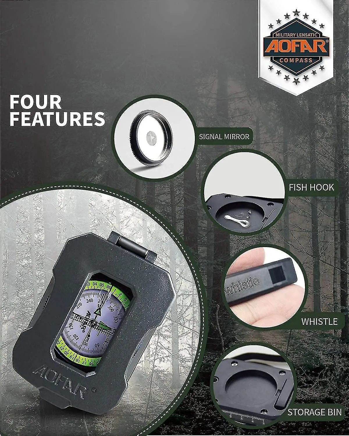Sighting Military Compass Af-4090, Aluminum Alloy Materialis Lighter, Functional