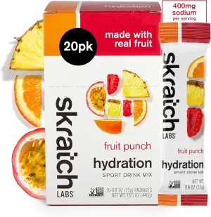 Skratch Labs Hydration Packets - Hydration Drink Mix, Fruit Punch (20ct) - Electrolyte Powder Packets Developed for Athletes and Sports Performance - Gluten Free, Vegan, Kosher