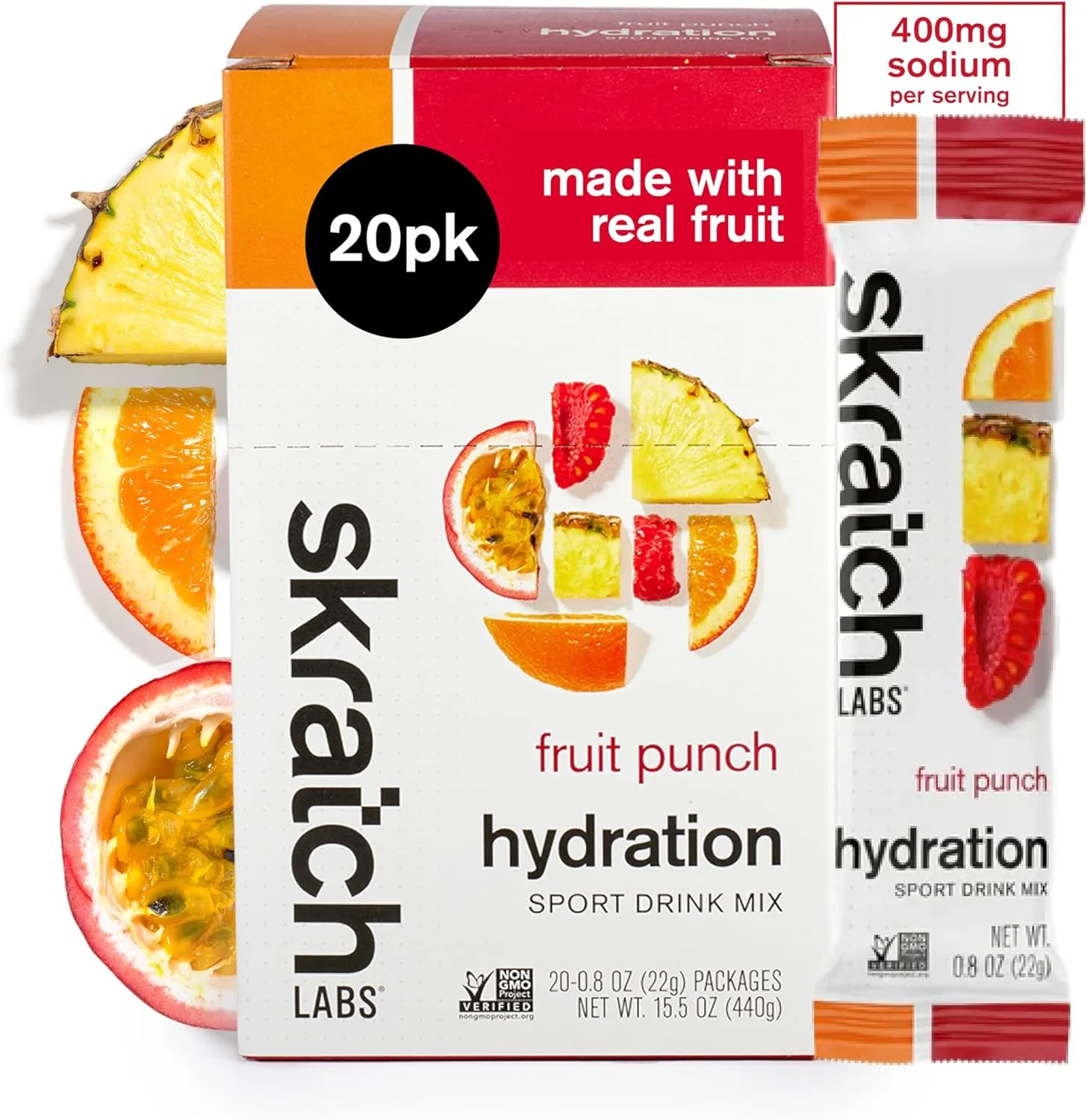 Skratch Labs Hydration Packets - Hydration Drink Mix, Fruit Punch (20ct) - Electrolyte Powder Packets Developed for Athletes and Sports Performance - Gluten Free, Vegan, Kosher