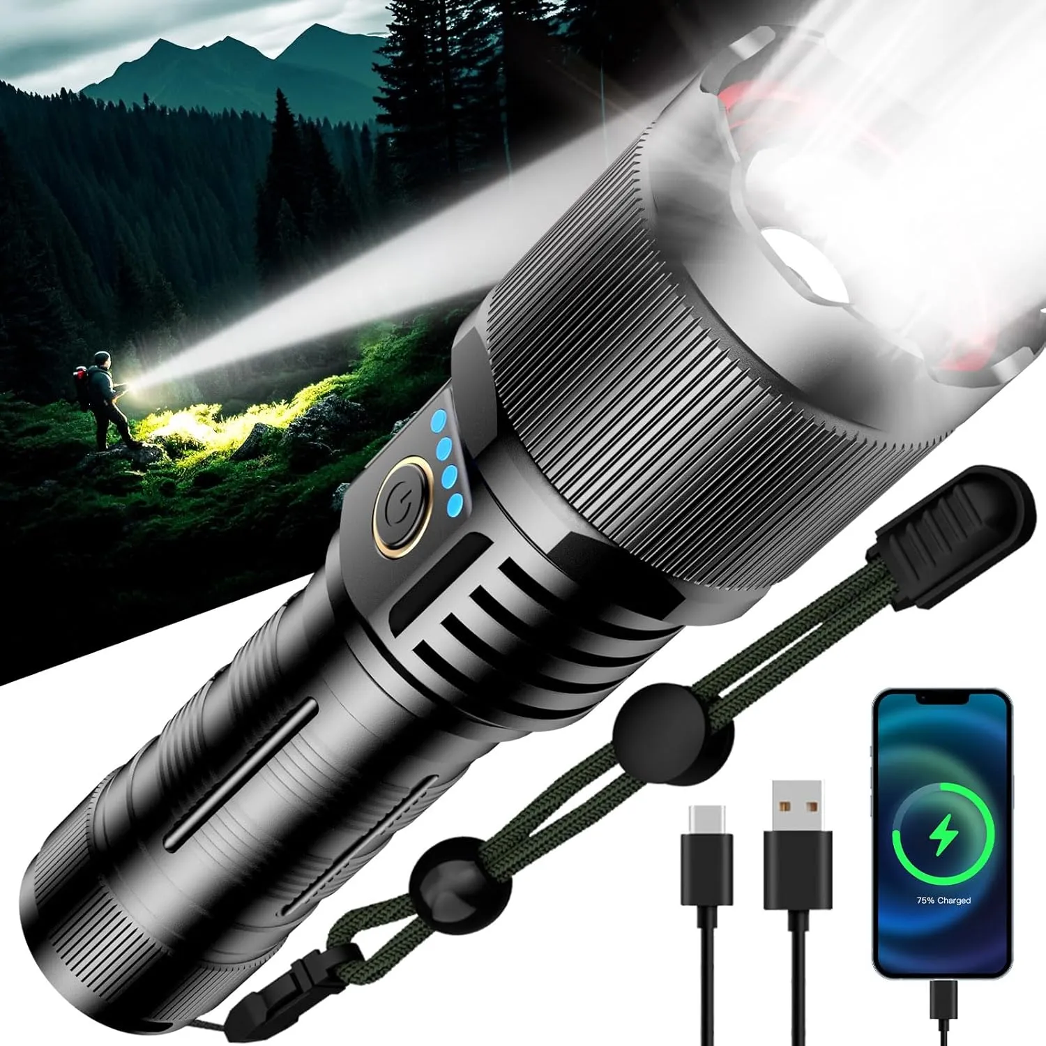 SKYFIRE Rechargeable Flashlights 3000 High Lumens, Gifts for Men Dad Fathers Day LED Powerful Super Bright Tactical Flashlight with Zoomable,Waterproof USB-C Handheld Flash Lights for Camping Hiking