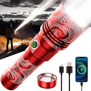 SKYFIRE Rechargeable Flashlights 4000 High Lumens with Ignition Lens, Gifts for Men Dad Fathers Day LED Super Bright Zoomable Powerful Flashlight, 5 Modes Waterproof Handheld Flash Light