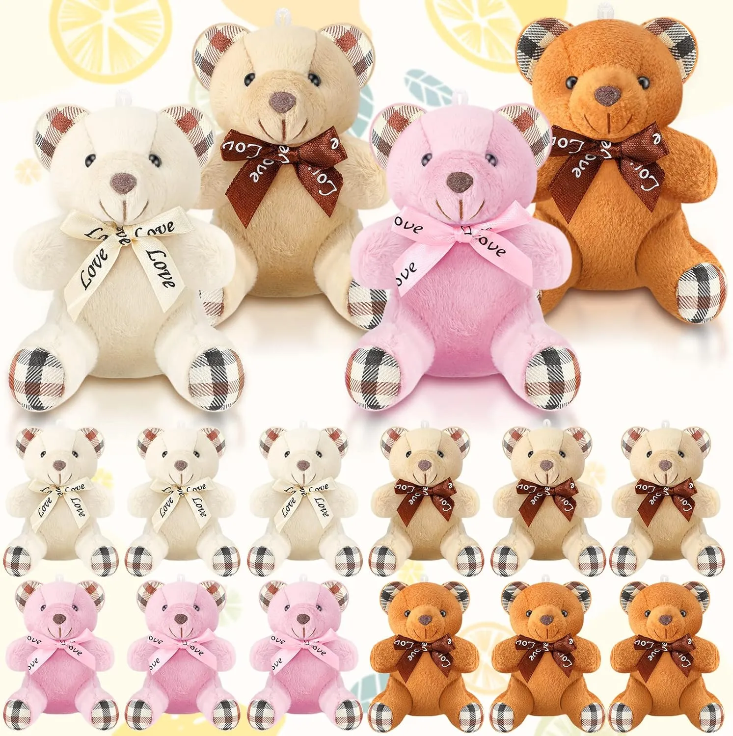 Skylety 16 Pcs Mini Bear Stuffed Animal 4 Inch Bear Bulk Keychain for Wedding Birthday Party Favor(Plaid Style)