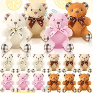 Skylety 16 Pcs Mini Bear Stuffed Animal 4 Inch Bear Bulk Keychain for Wedding Birthday Party Favor(Plaid Style)