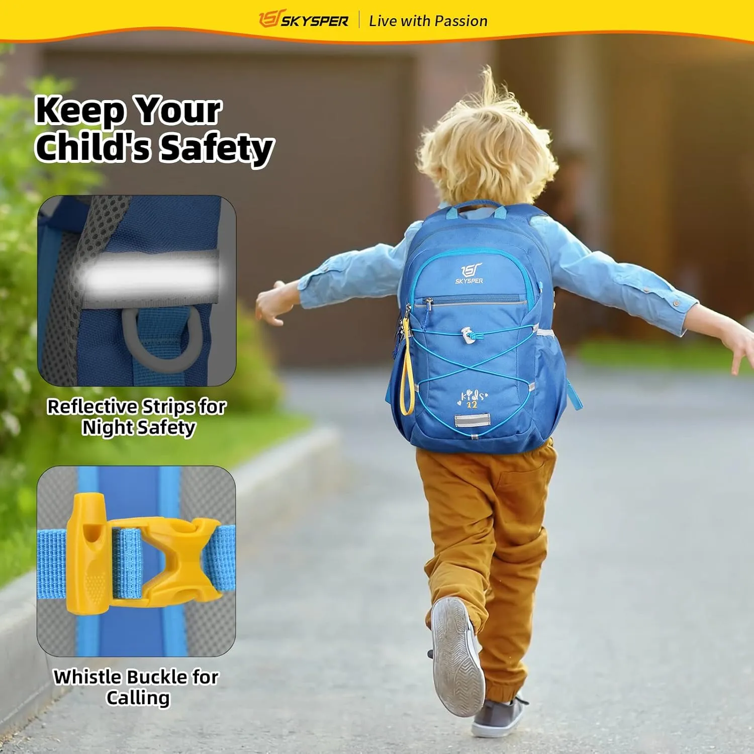 SKYSPER Kids Backpack 12L Children School Bag Child Boy Girl Pack Ages 4-8 for Traveling Day Trips Classes Camping(Blue)
