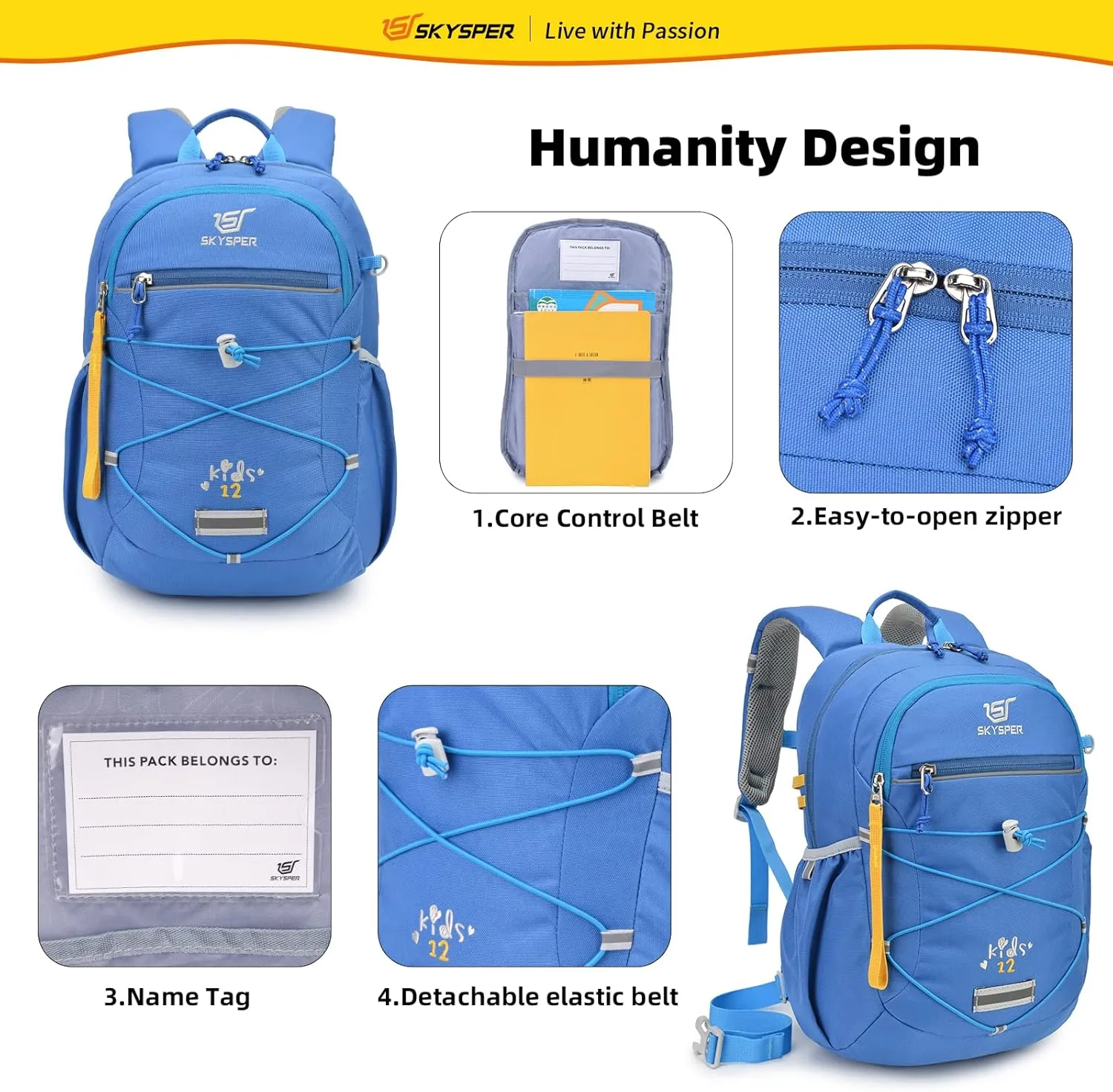 SKYSPER Kids Backpack 12L Children School Bag Child Boy Girl Pack Ages 4-8 for Traveling Day Trips Classes Camping(Blue)