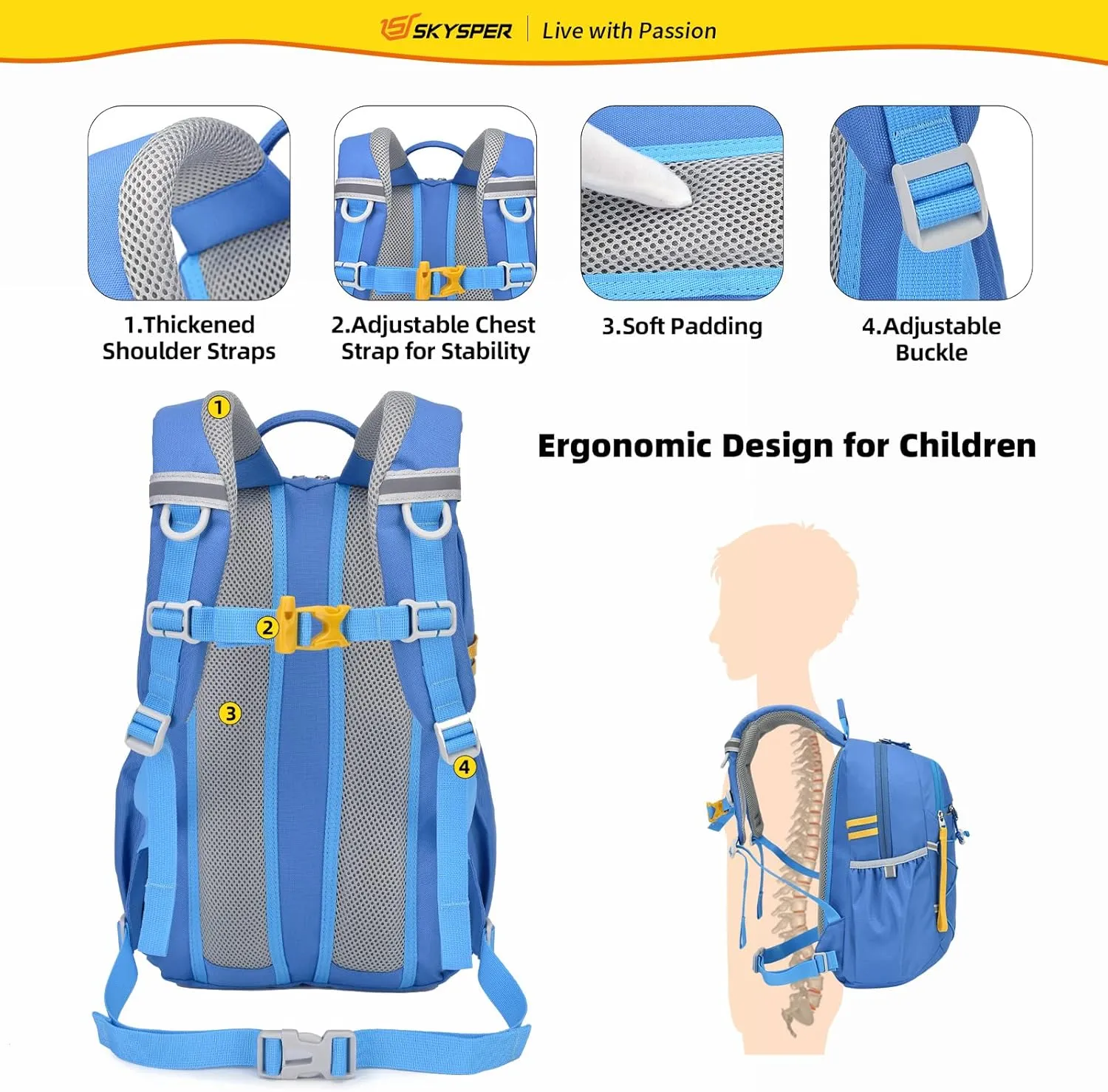 SKYSPER Kids Backpack 12L Children School Bag Child Boy Girl Pack Ages 4-8 for Traveling Day Trips Classes Camping(Blue)