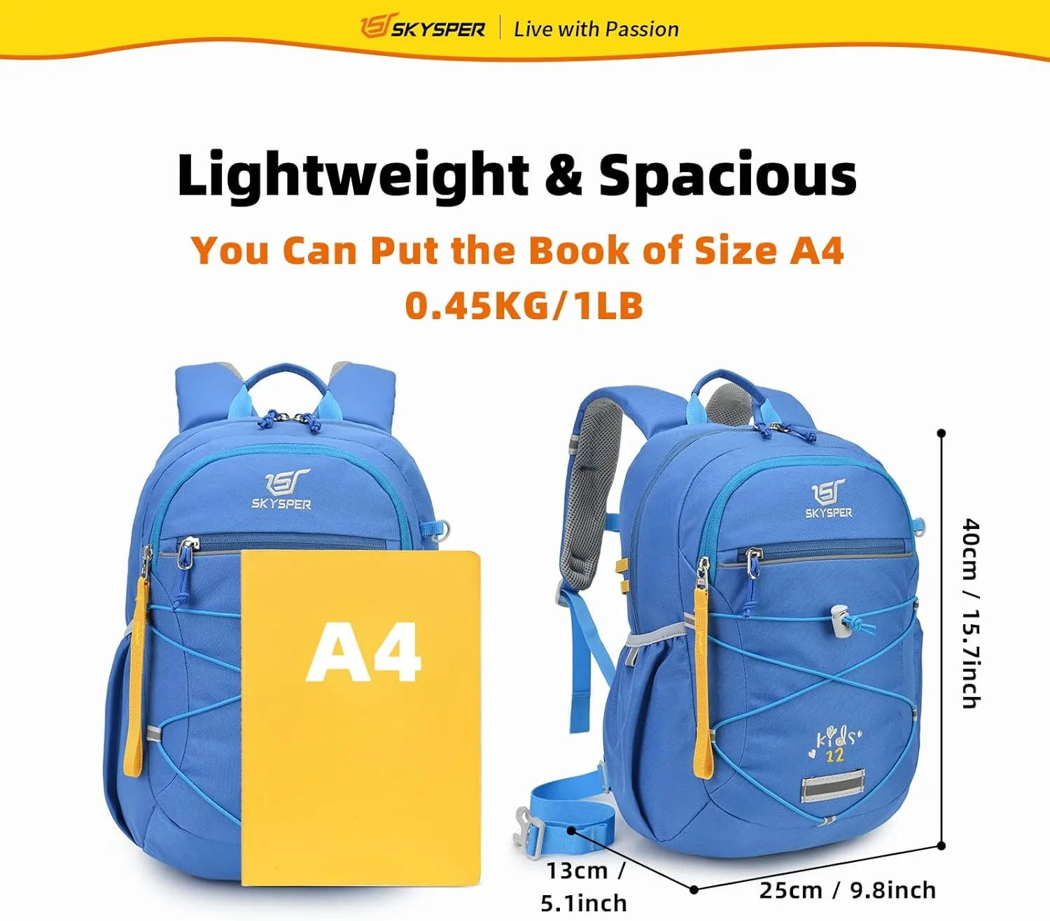 SKYSPER Kids Backpack 12L Children School Bag Child Boy Girl Pack Ages 4-8 for Traveling Day Trips Classes Camping(Blue)