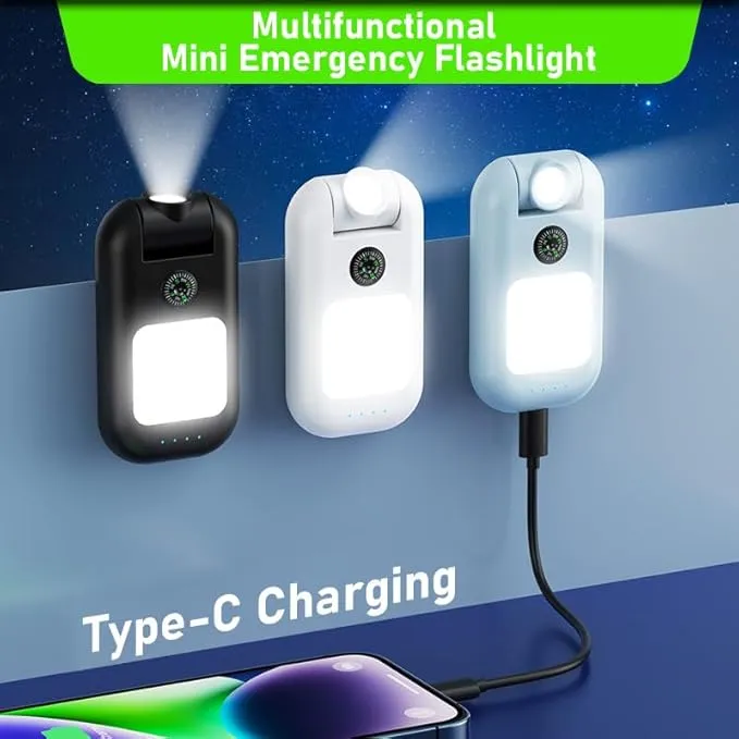 Small Compact Flashlight, Portable, Battery Powered, Black, 180-degree Adjustable Beam Angle, Emergency Charging, Perfect for Camping, Hiking, Biking