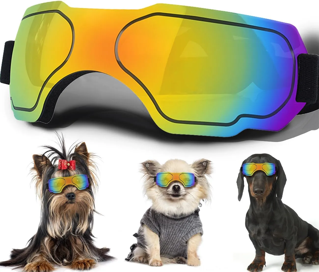Small Dog Sunglasses, Dog Goggles with Adjustable Strap, UV Protection, Winproof & Snowproof