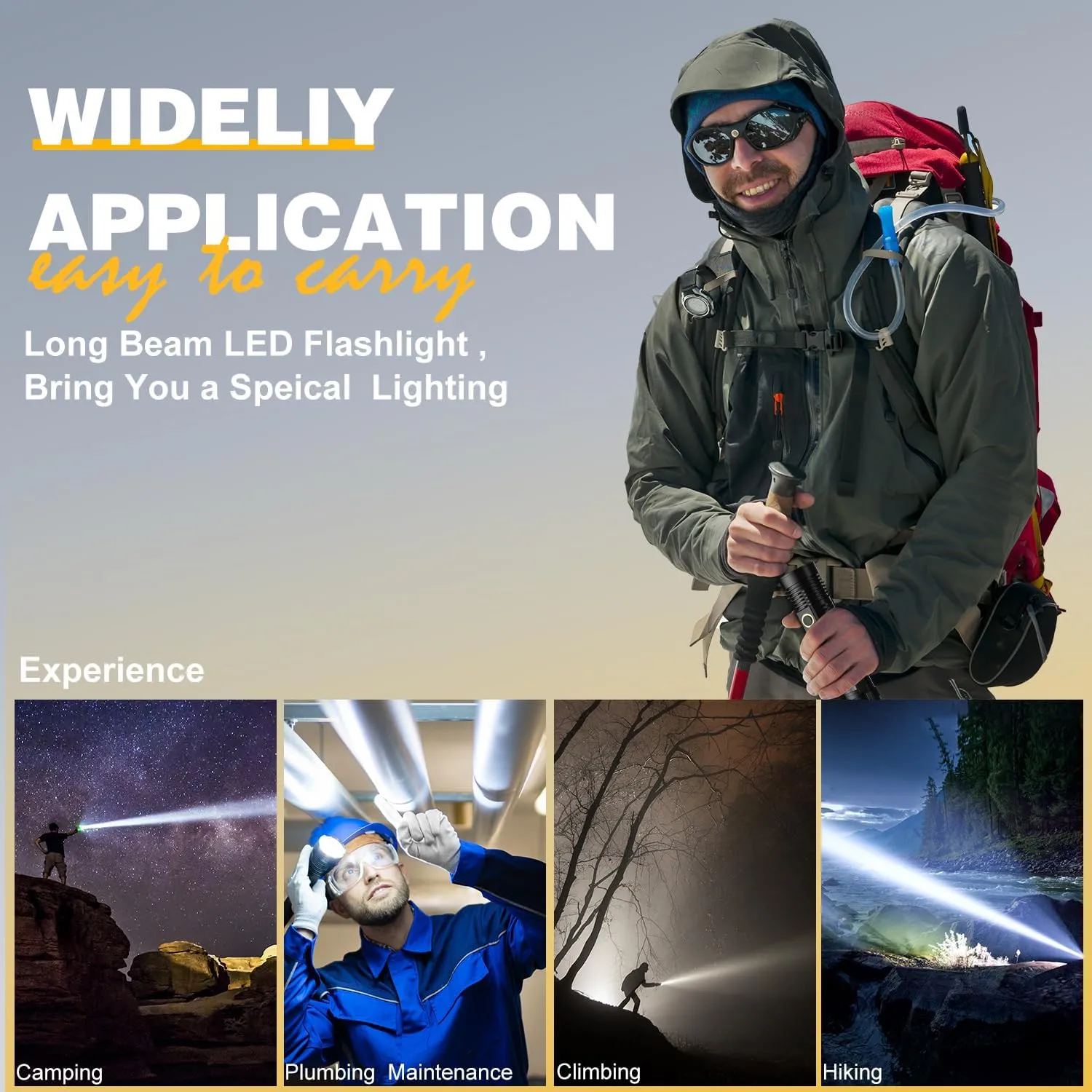 Small Tactical Flashlights High Lumens - 1500 Meters Long Beam Super Bright LED Magnetic Flashlight USB Rechargeable Zoomable 5Modes Long Beam Spotlight Flashlight for Hiking, Camping-Blue