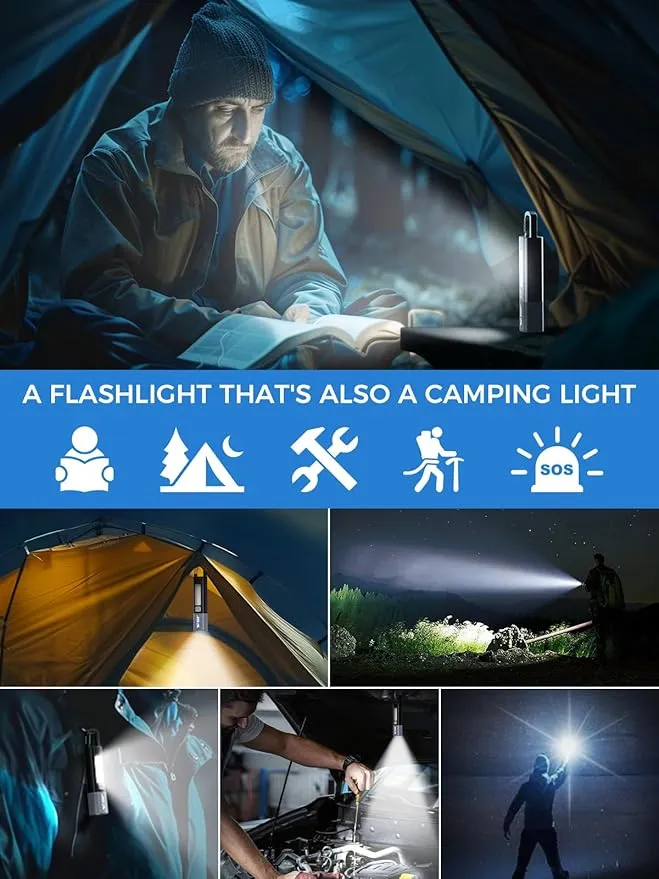 Smiling Shark LED Flashlight 2 Pack, G1 Flash Light Black 3 Modes Zoomable Focus White Sidelight Small Waterproof Powerful Super Bright Torch Light Emergency,Mini-Rechargeable-LED-Flashlight-Camping
