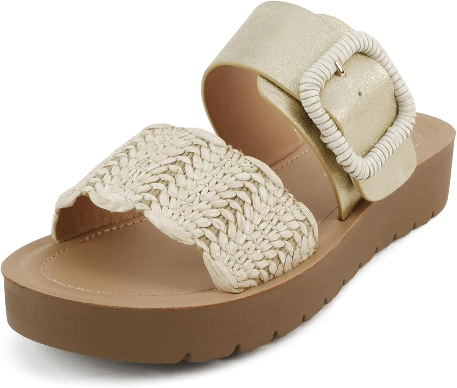 Soda “Cactus” ~ Women Open Toe Raffia Band Flatform Sandals with Buckle Strap