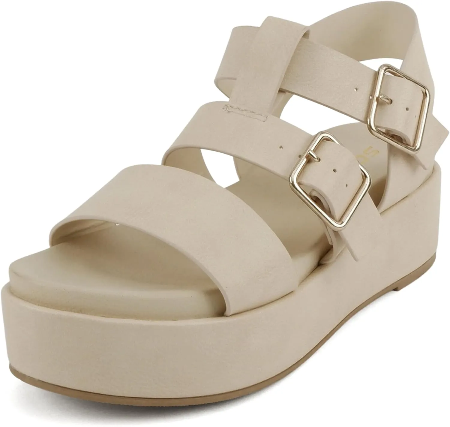 Soda “STELLAR” ~ Women Flatform Multi Strap Double Buckle Open Toe Ankle Strap Platform Wedge Sandals
