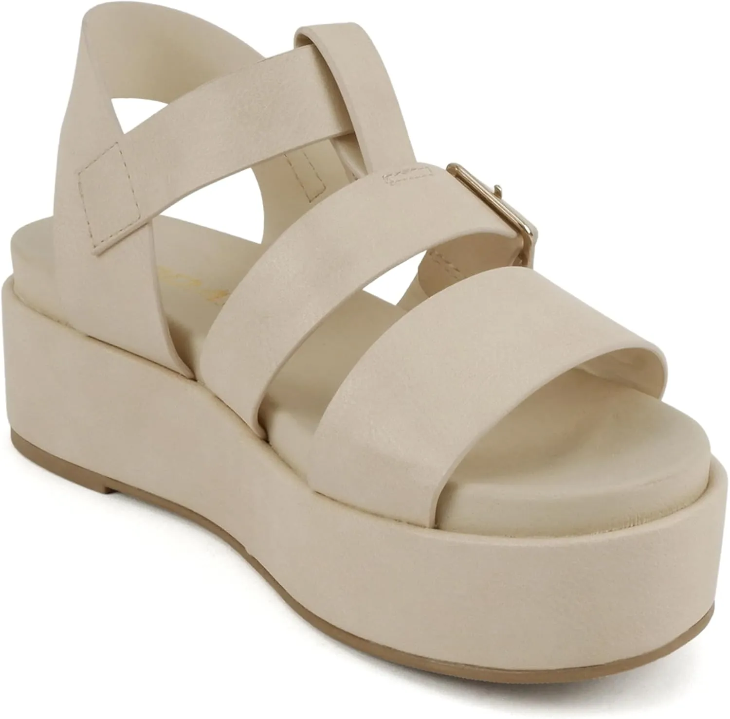 Soda “STELLAR” ~ Women Flatform Multi Strap Double Buckle Open Toe Ankle Strap Platform Wedge Sandals