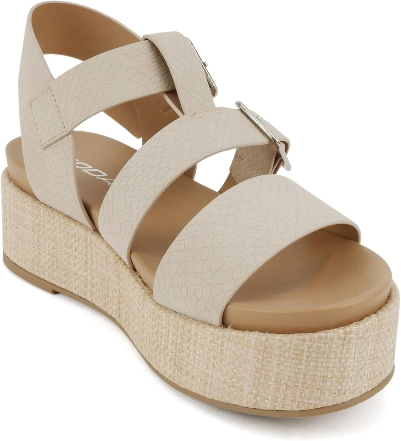 Soda “STELLAR” ~ Women Flatform Multi Strap Double Buckle Open Toe Ankle Strap Platform Wedge Sandals