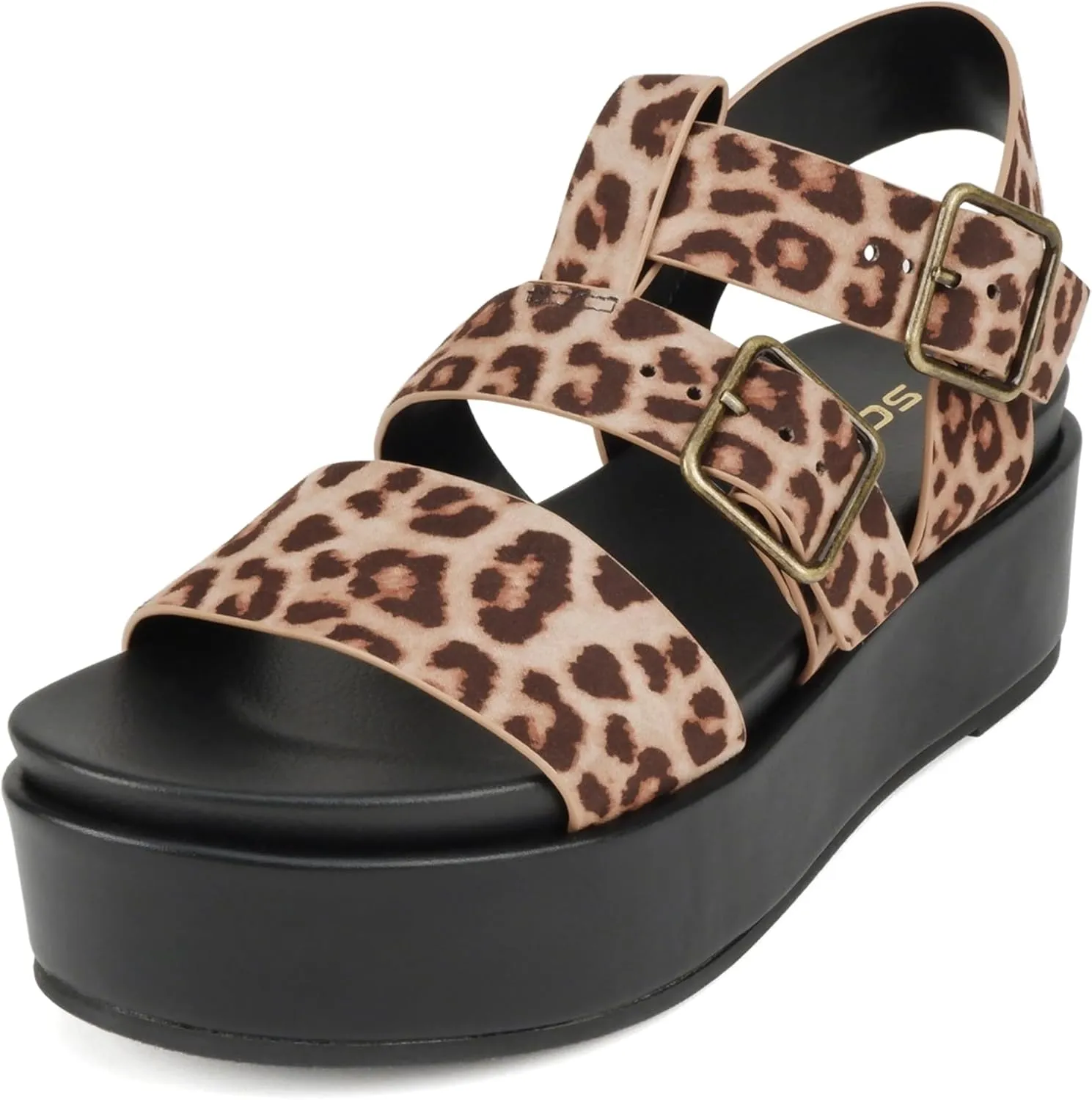 Soda “STELLAR” ~ Women Flatform Multi Strap Double Buckle Open Toe Ankle Strap Platform Wedge Sandals