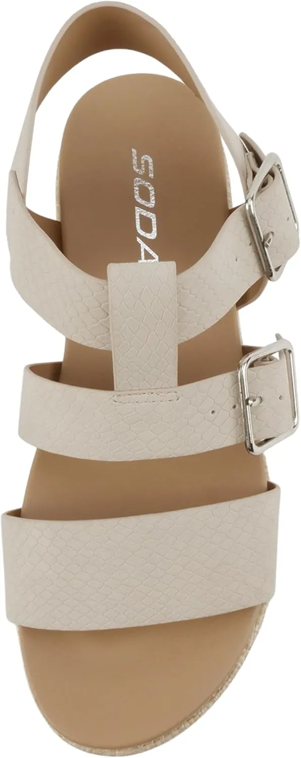 Soda “STELLAR” ~ Women Flatform Multi Strap Double Buckle Open Toe Ankle Strap Platform Wedge Sandals