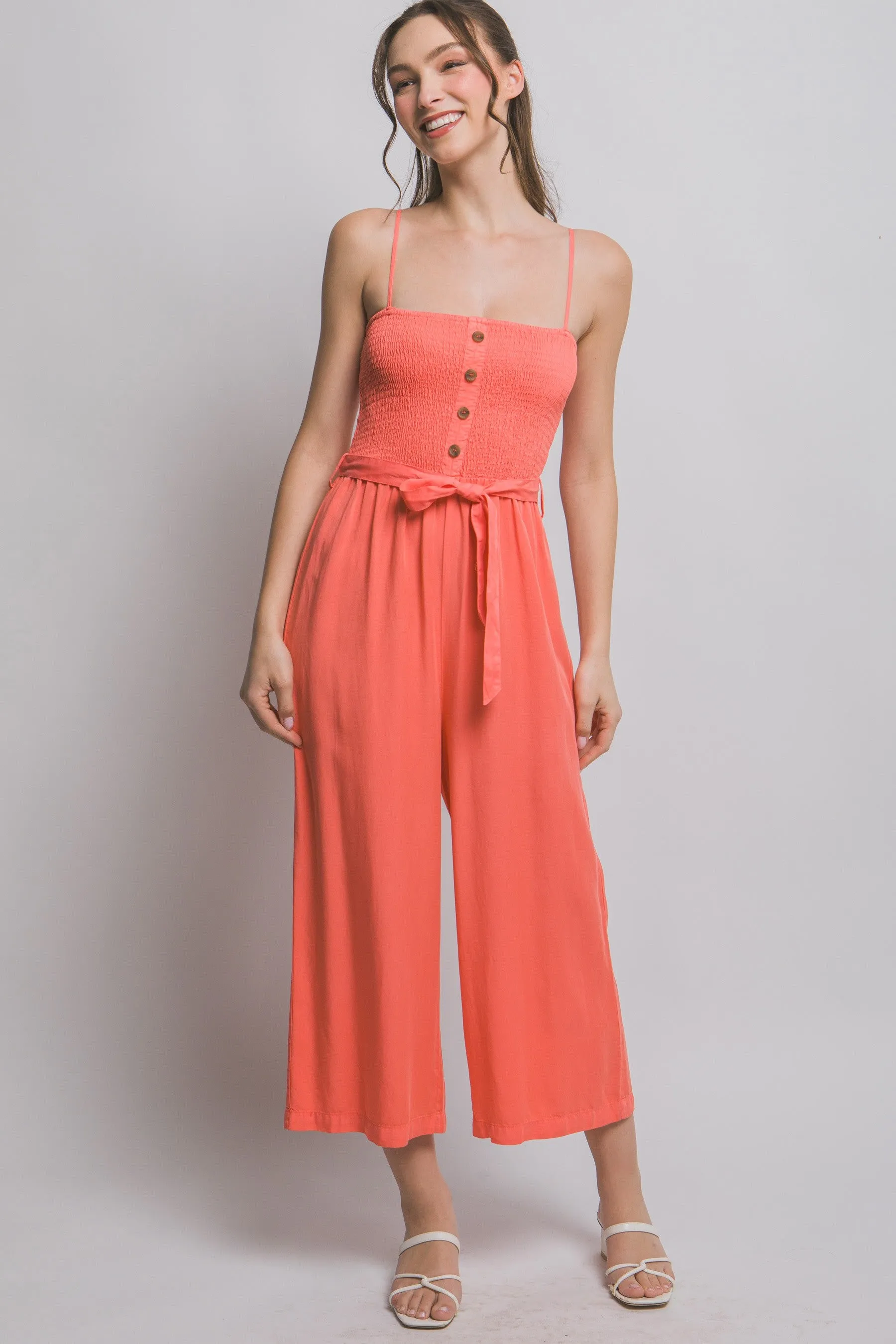 Spaghetti Strap Smocked Jumpsuit