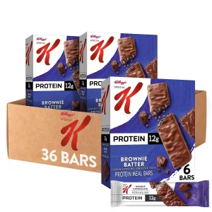Special K Bar Protein Meal Bars, 12g of Protein, Good Source of Fiber, Brownie Batter (6 Boxes, 36 Bars)