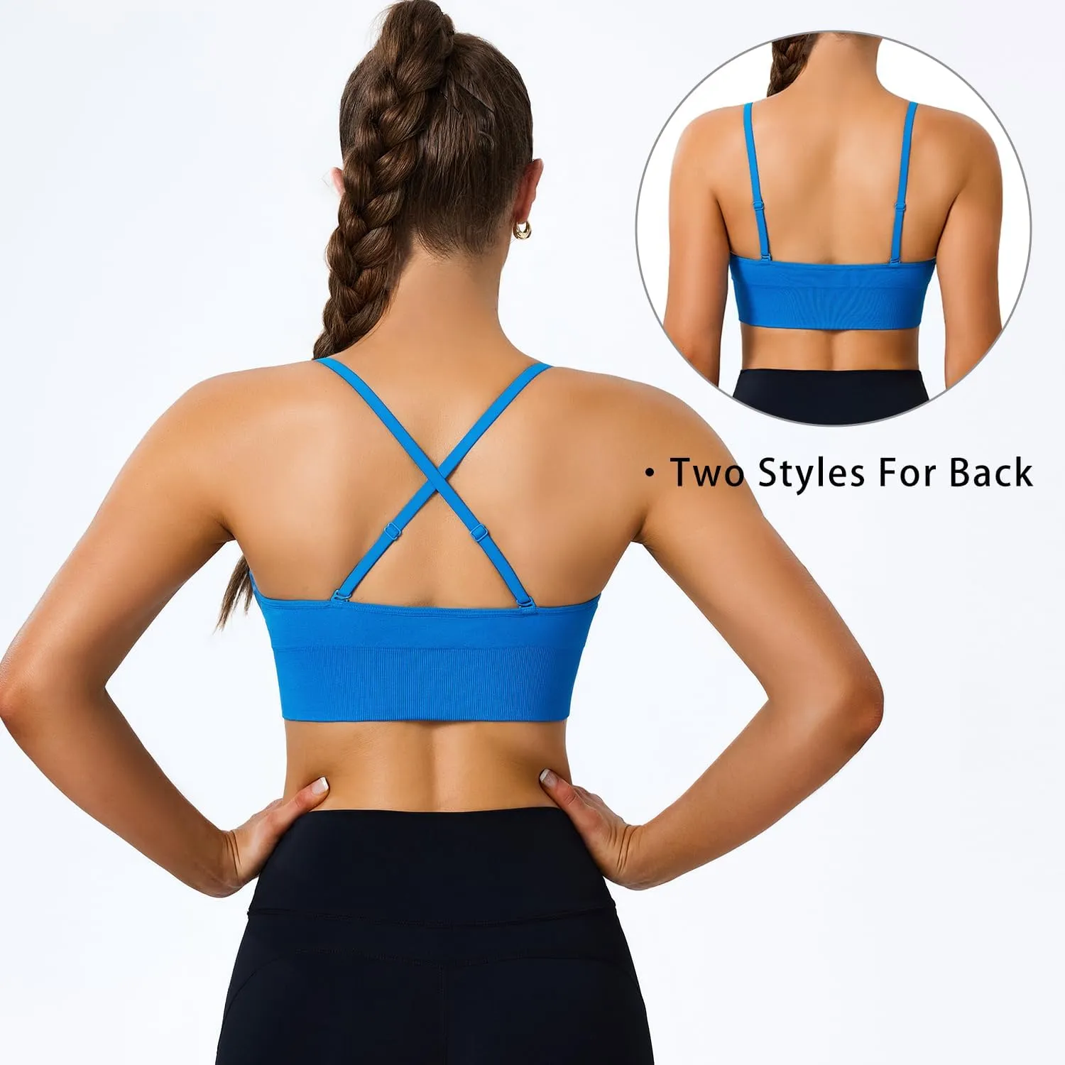 Sports Bras for Women Padded Adjustable Deep V Neck Bra Seamless Spaghetti Strap Criss Cross Light Impact Yoga Bras