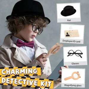 Spy Kit for Kids Detective Outfit Fingerprint Toys for 5 6 7 8 9 10 Year Old with Hat,Wooden Magnifying Glass and Detective Tools,Secret Agent Investigation Science Set,Spy Costumes for Kids 8-12