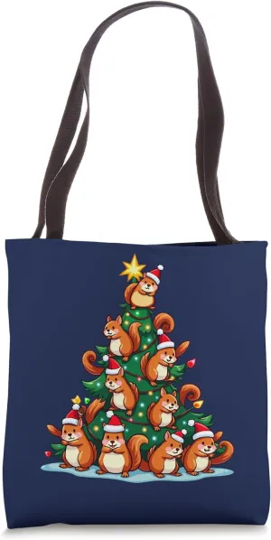 Squirrel Christmas Tree Funny Nutkin Holiday Tote Bag