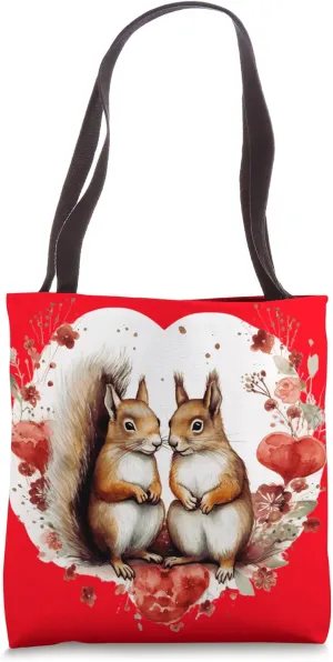 Squirrel Woodland Animal Heart Admire Red Valentine Love Tote Bag