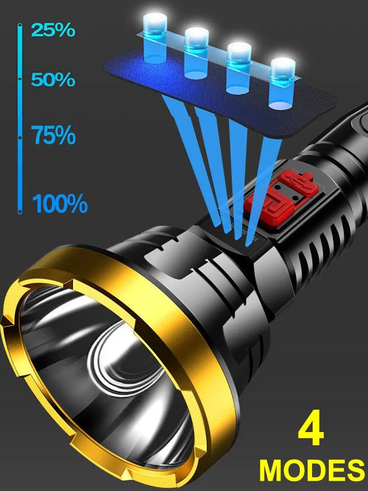 Strong Light Ultra-Bright LED Flashlight USB Charging long-range 1000 meters 100000LM 4-Core P500 wick Waterproof Ultra-long Flashlight Built-in Large Capacity Rechargeable Battery