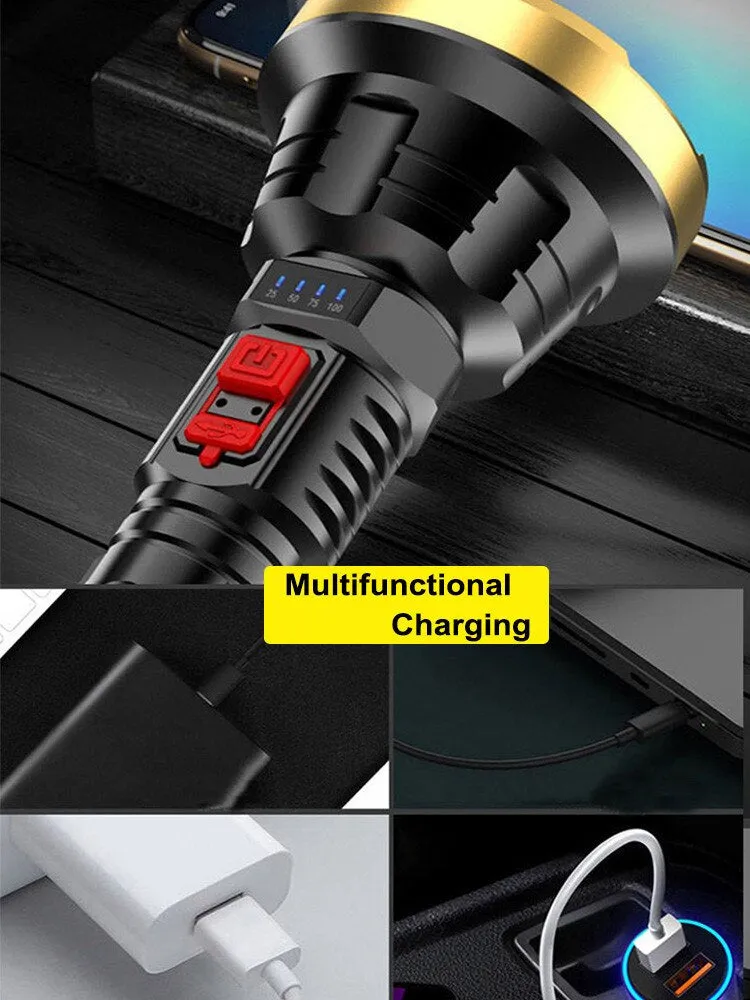 Strong Light Ultra-Bright LED Flashlight USB Charging long-range 1000 meters 100000LM 4-Core P500 wick Waterproof Ultra-long Flashlight Built-in Large Capacity Rechargeable Battery