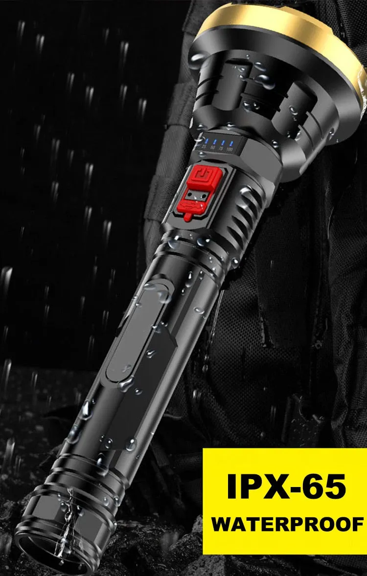 Strong Light Ultra-Bright LED Flashlight USB Charging long-range 1000 meters 100000LM 4-Core P500 wick Waterproof Ultra-long Flashlight Built-in Large Capacity Rechargeable Battery