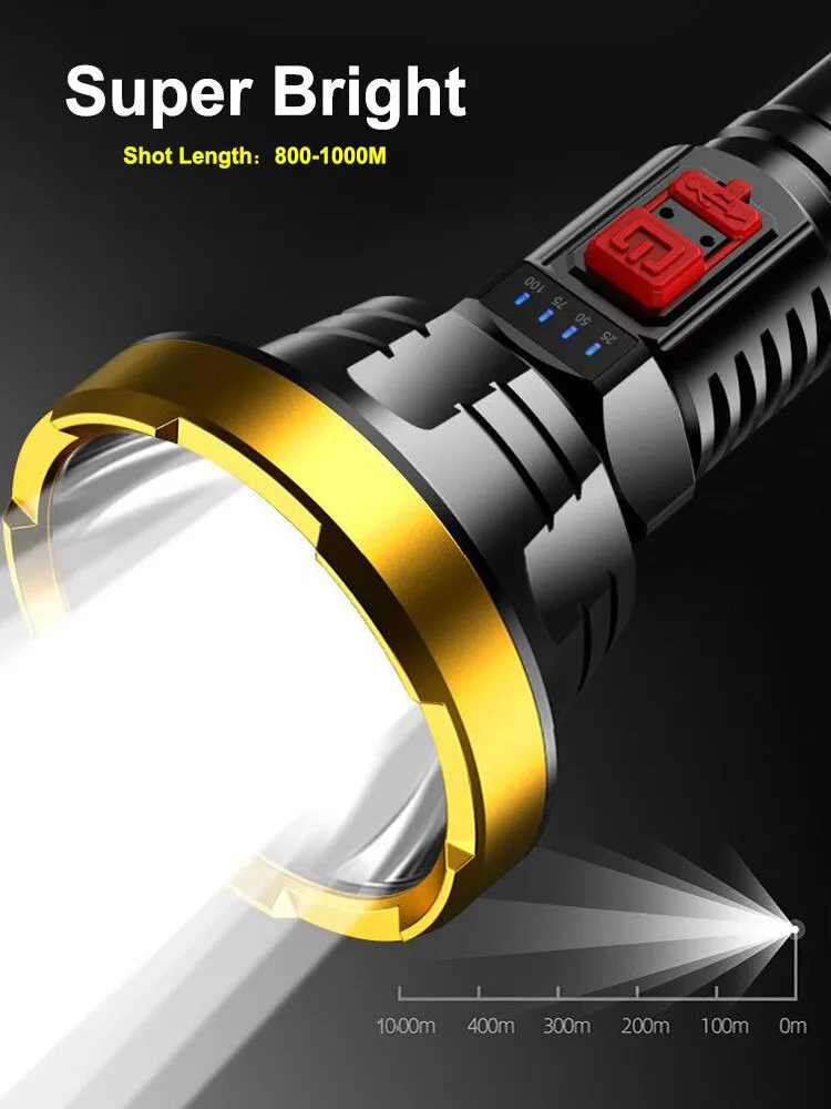 Strong Light Ultra-Bright LED Flashlight USB Charging long-range 1000 meters 100000LM 4-Core P500 wick Waterproof Ultra-long Flashlight Built-in Large Capacity Rechargeable Battery