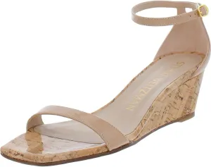 Stuart Weitzman Nudistcurve 50 Wedge Heels for Women - Leather Upper, Square-Toe with Thin Strap, and Adjustable Ankle Strap