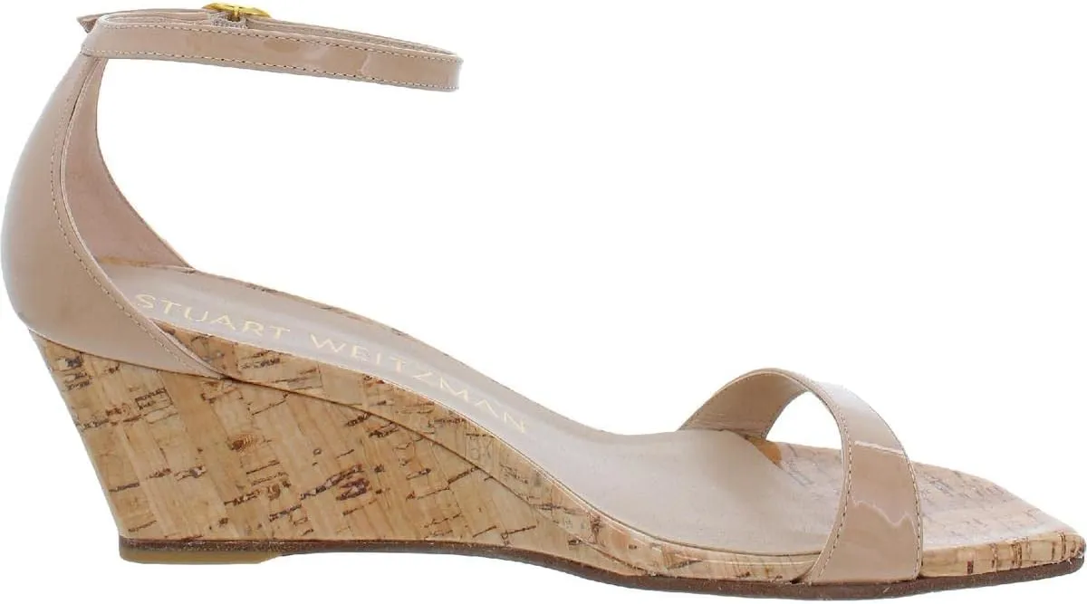 Stuart Weitzman Nudistcurve 50 Wedge Heels for Women - Leather Upper, Square-Toe with Thin Strap, and Adjustable Ankle Strap