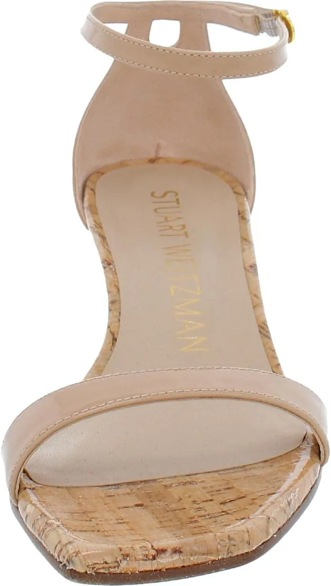 Stuart Weitzman Nudistcurve 50 Wedge Heels for Women - Leather Upper, Square-Toe with Thin Strap, and Adjustable Ankle Strap