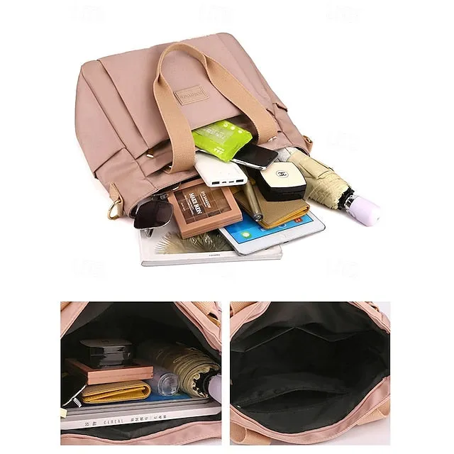 Stylish Waterproof Nylon Tote and Crossbody Bag with Multiple Pockets