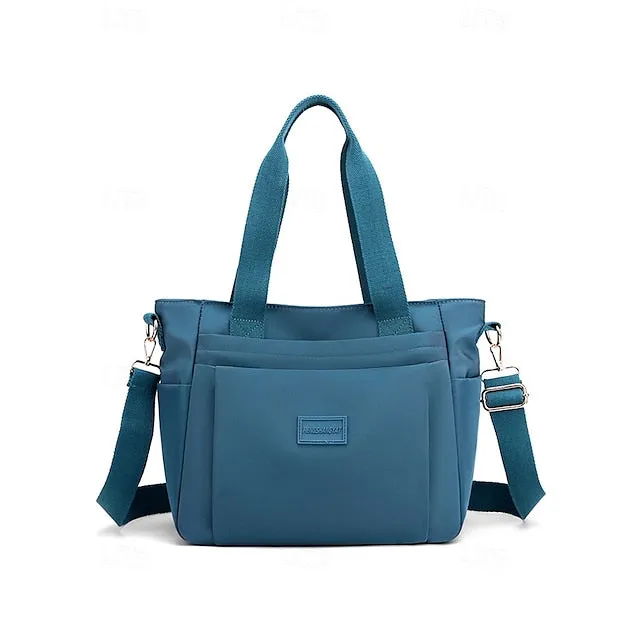 Stylish Waterproof Nylon Tote and Crossbody Bag with Multiple Pockets