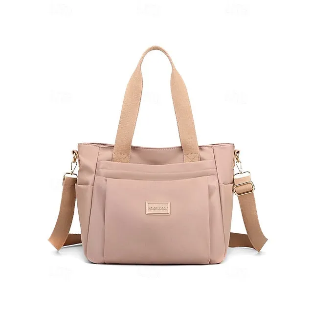 Stylish Waterproof Nylon Tote and Crossbody Bag with Multiple Pockets